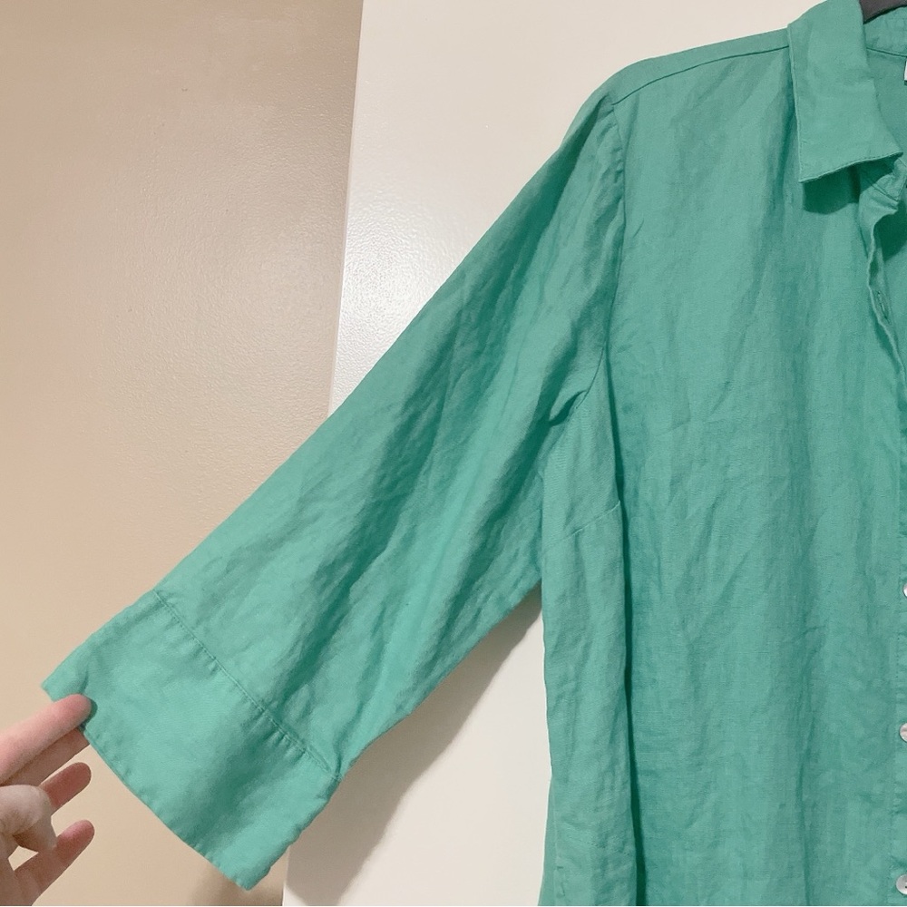 J Jill Love Linen Green Midi Length Button Down Dress Size Large - Picture 4 of 11